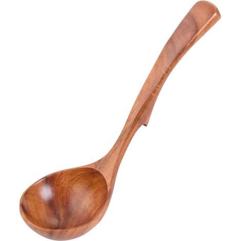 Cuillère service bois naturel poignée ergonomique + crochet antidérapant suspension (1/5)