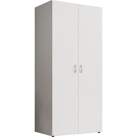 Armadio Bianco a 2 Ante, Guardaroba con Appendiabiti e Ripiano, L.80 P.52 H.177 cm (1/4)