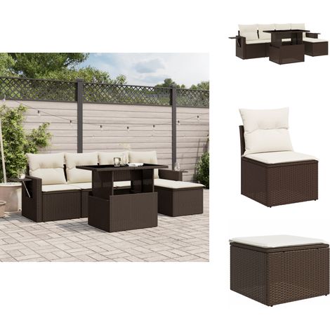 6-tlg. Garten-Sofagarnitur mit Kissen Braun Poly Rattan - Gartenmöbel Set - Outdoor Möbel - Rattan Gartenmöbel - Lounge Set - Gartenlounge (1/5)