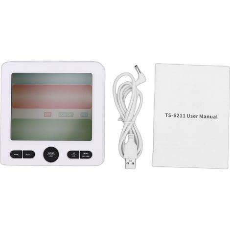 Thermomètre Hygromètre Intérieur Digital avec Horloge et Alarme, Écran LCD Couleur Rétroéclairé, Indicateur de Tendance, Blanc (1/5)
