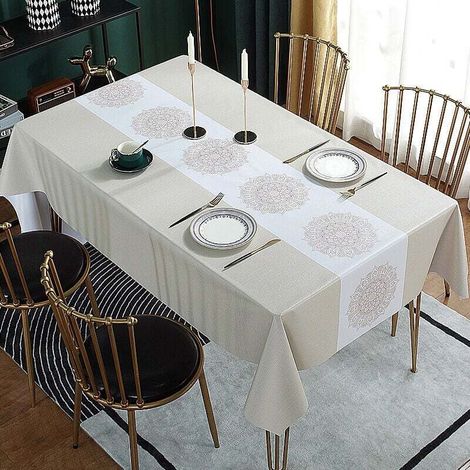 Nappe Rectangulaire 140x90 Toile Cirée Imperméable Linge de Table Nappe Anti Tache Toile Cirée Rétro Fleurs PVC Nappe Enduite Lavable pour Table à Manger Salle a Manger Cuisine Jardin Beige (1/4)