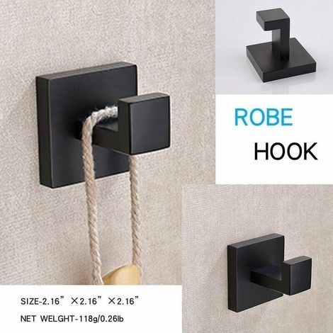 Garderobenhaken, Handtuchhaken, Mattschwarz, 2er-Set Edelstahl-Kleiderhaken, robuste Wandhaken für Bad und Küche, zur Montage (1/4)