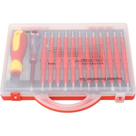Jeu de 14 tournevis multifonctionnels à embout magnétique, isolés et compatibles avec une alimentation secteur 100 V.‑Stylo de test 500 V (1/5)