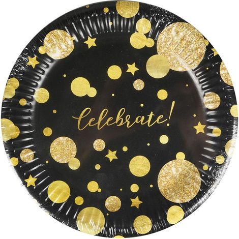 Platos de papel Glam Party negros, 8 unidades