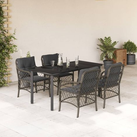 Ensemble à manger de jardin 5 pcs-Salon de jardin coussins gris résine tressée 618888 (1/5)