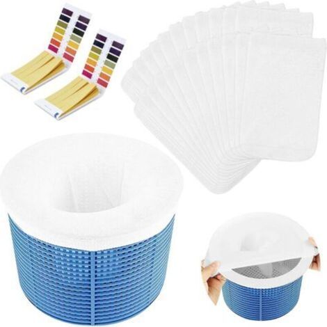 Chaussettes d'écumoire de piscine 32 pièces, chaussettes d'écumoire de piscine en maille ultra-fine + bandelettes de test de qualité de l'eau/PH X2pcs (1/5)