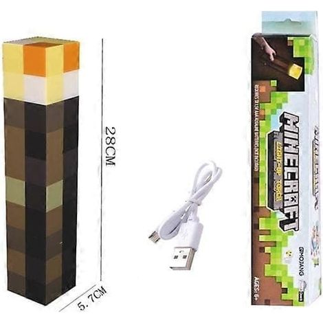 Ecleanfy - REMAKE Torche en grès brun Minecraft - Veilleuse LED 28 cm - USB C—max-FA- (1/5)