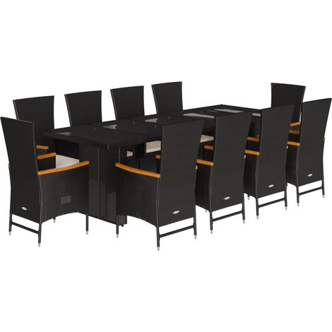 Maison Exclusive - 11-tlg. Garten-Essgruppe mit Kissen Schwarz Po