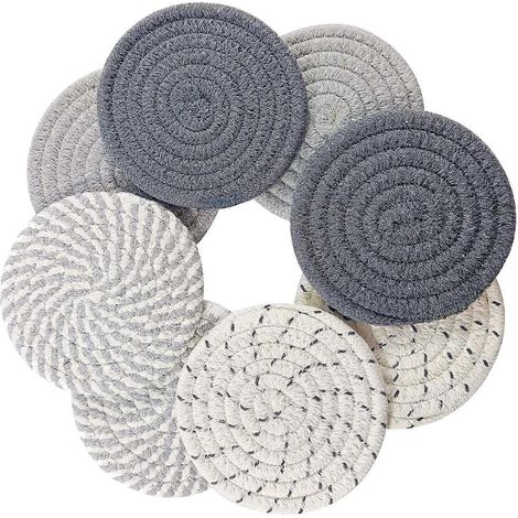 8 pièces sous verres boissons support 4 Colors Absorbent sous verres boissons Minimalist coton Woven sous verre lot (1/5)