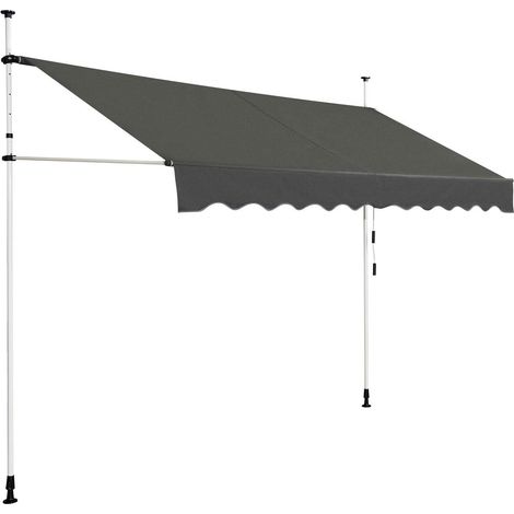 COSTWAY Klemmmarkise Sonnenschutz, Balkonmarkise hoehenverstellbar 200-300cm, Sonnenmarkise mit Handkurbel ohne Bohren 300cm breit, grau (1/5)