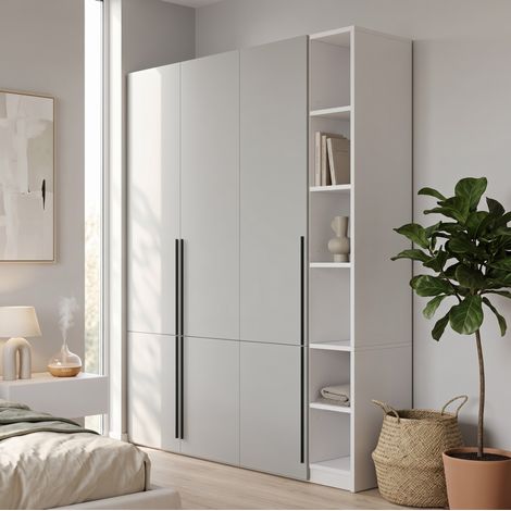 MODFU – Armoire combinée 160x50x200 cm MDF/panneaux particules – 14 compartiments, 2 penderies et porte-pantalons – Charge 30 kg – Chambre – Gris (1/5)