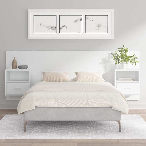 vidaXL Cabecero de cama con mesitas madera contrachapada blanco (1/5)