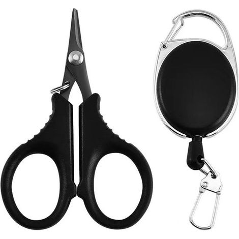 Ciseaux de pêche en acier inoxydable - Outil de coupe pour ligne tressée - Ciseaux multifonctionnels à lame dentelée - Accessoires de pêche - Ciseaux de précision pour ligne de pêche - Noir (1/5)