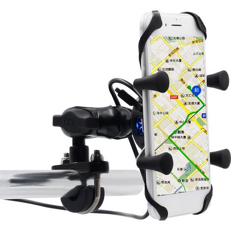Support téléphone moto étau X avec chargeur USB et interrupteur, support guidon vélo moto pour smartphone, fixation robuste réglable (1/5)