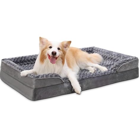 Panier Moyen Chien Orthopédique, Mémoire de Forme Coussin Chien Dehoussable, Canapé Lavable, Lit avec Base Antidérapante, Gris 91x68x16cm (1/5)