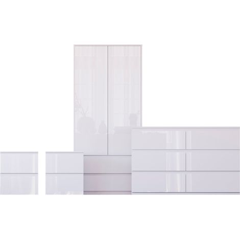 Glinton 4 Piece Bedroom Set (2 Drw Bedside x2, 6 Drw Chest, 2 Dr 2 Drw Wardrobe), White (100% FSC) (1/4)