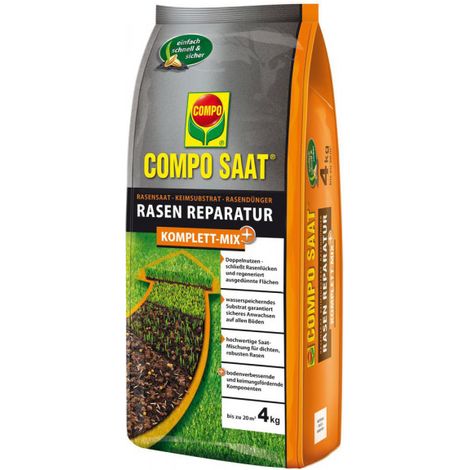 Compo – Mélange de réparation de pelouse Komplett-Mix+ – Semences, substrat de germination et engrais, pour 20 m², 4 kg (1/3)