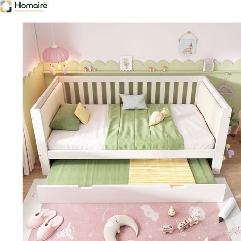 Bett mit Armlehne aus Holz weiß und Polyester 201 x 95 x 74 cm HOMAIRE (1/5)