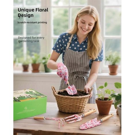 Ensemble de 10 outils jardin roses pour femmes, cadeau idéal les travaux jardinage extérieur.