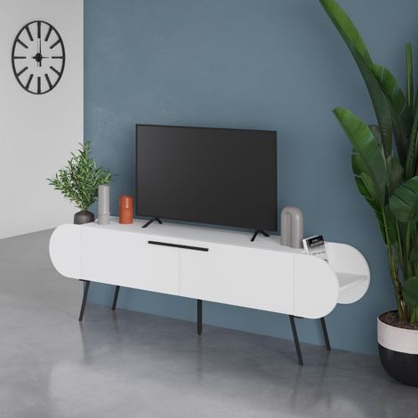 Mobile porta tv capsule con due ante a ribalta e ripiani laterali colore bianco 195 cm (1/5)