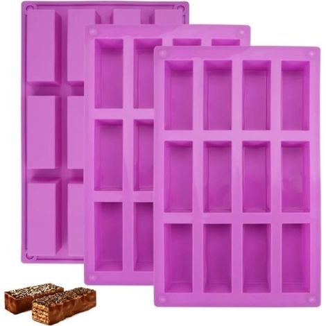 3 Pièces Moule Barre de Céréales, 12 Cavités Moule Silicone Rectangulaire, Antiadhésif Moule Financier Silicone,Moule Silicone (1/4)