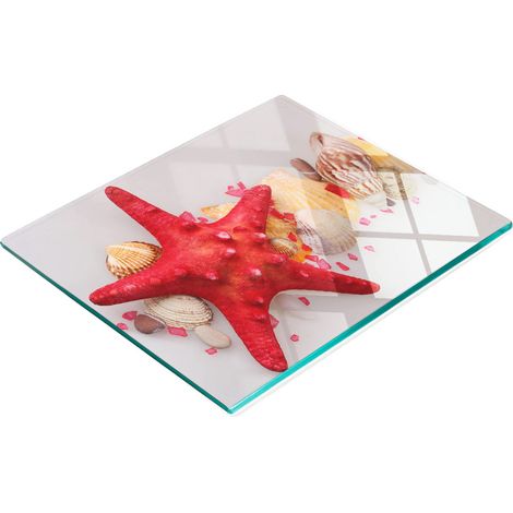 Tagliere decorativo in vetro temperato con conchiglie a stella marina, 60x52 cm (1/5)