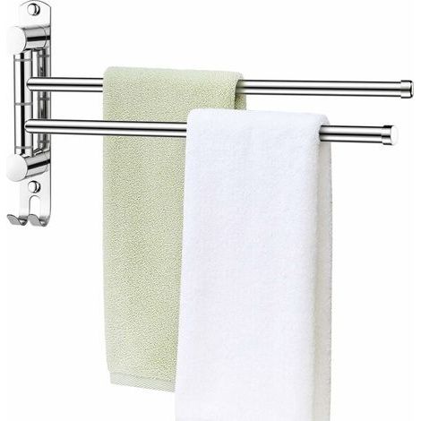 Porte-Serviettes Salle de Bain - 2 Barres 180°Rotatives - Sèche-Serviettes en Acier Inoxydable SUS304 - Porte Serviette Murale - Sèche-Serviettes pour Salle de Bain (1/5)