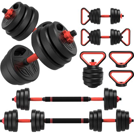 5-in-1 verstellbare Hanteln – Umweltfreundliches Hantelset – Umwandelbar in eine Langhantel, Kettlebell und Liegestützgriffe, 20 kg