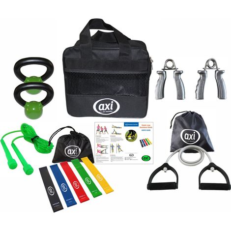 Axi Fitness Bag - Sac De Sport Complet - Bandes De Résistance - Câble De Résistance - Hand Grip - Kettlebells Et Corde À Sauter - Ensemble Complet Pour La Force, L'Endurance Et La Flexibilité (1/5)