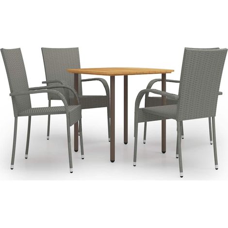 5-tlg. Garten-Essgruppe Poly Rattan Grau