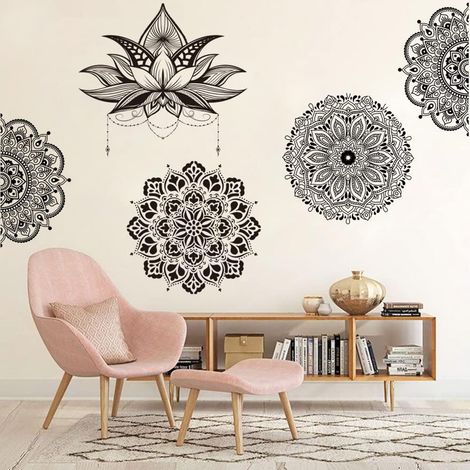 Stickers Muraux Fleur Mandala Noir Autocollant Mural Lotus Zen Deco Stickers Salle de Bain Salon Cuisine Chambre Décoration (1/5)