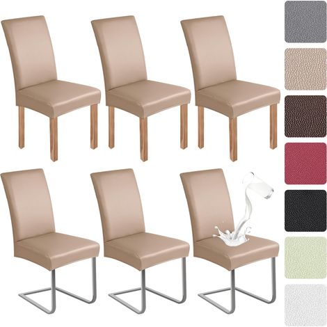 Lot de 6 housses de chaise en cuir synthétique pour chaises pivotantes (kaki) (1/5)