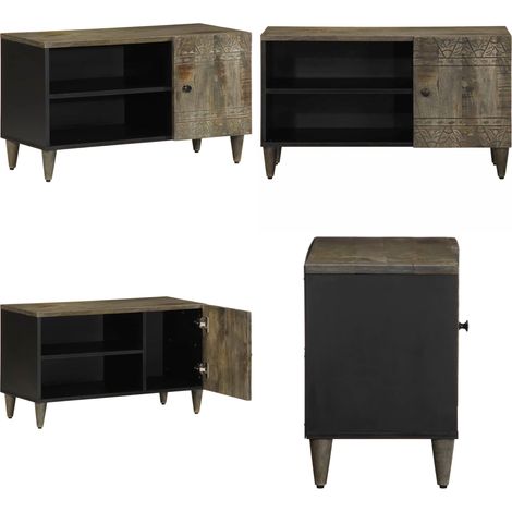 vidaXL Meuble TV gris clair 80x31,5x46 cm bois massif de manguier (1/5)