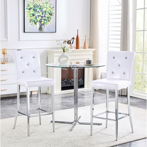 Tabourets de bar 2 pièces 61x42x114,3 cm en PVC blanc, facile à monter pour cuisine FloraGrace (1/5)
