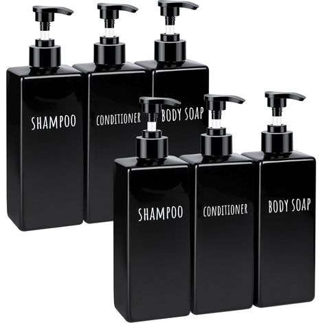 6 Pièces - Flacon Pompe - Distributeur Savon - Contenant Liquide 500ml - Réutilisable Pour Salle De Bain - Noir - 500ml (1/5)