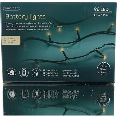 Lumineo Batterie LED Lichterkette grün 8 Funktionen 7,1 Meter 96 Lichter - warmweiß (1/5)