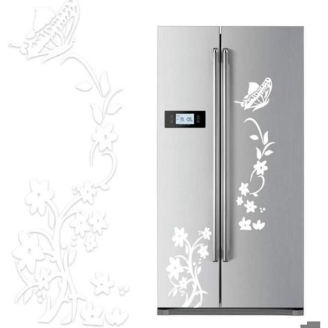 Autocollant Mural - Fleur Vigne Papillon - PVC Blanc Amovible - Pour Décoration Intérieure - 140 x 50 cm - Lot De 2
