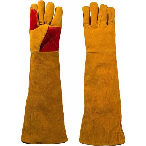 Paire de gants de soudage gants de travail de protection isolés anti-usure en cuir de vache pour soudage ignifuge, soudage au feu de camp, forgeage de cheminée de forgeron, barbecue, 60 cm (1/4)