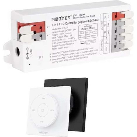 Contrôleur LED 2 en 1 Miboxer Zigbee 3.0 Tuya, variateur de lumière LED monochrome CCT 5050, télécommande 2,4 GHz pour Echo Plus E2ZR (1/5)
