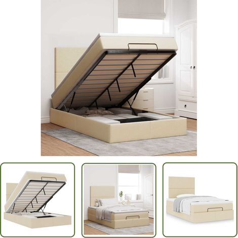 Hydraulischer Heber - vidaXL Ottoman-Bett mit Matratze Creme 120x190 cm Stoff - Taschenfederkern (1/5)