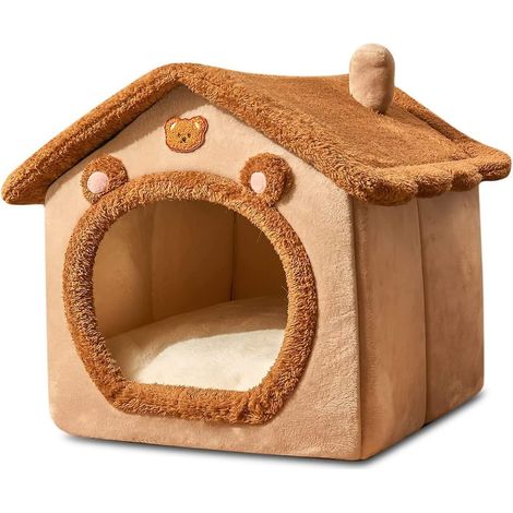 marron-lit De Grotte Pour Chat, Lit De Chien Lavable, Maison De Chat Chaude Et Confortable, Maison De Chat Confortable Pliable, Lit De Chien Avec (1/5)