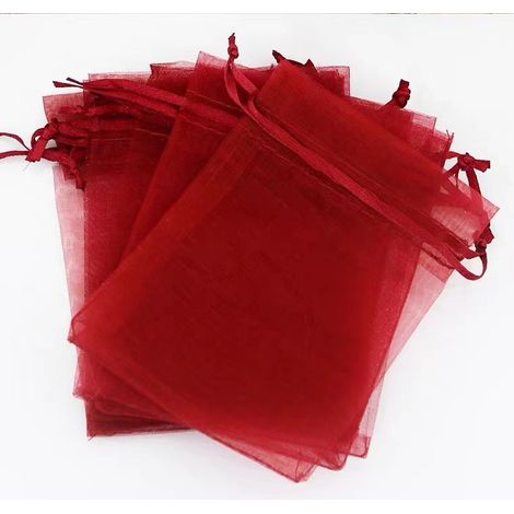 BRAVIX 100PCS 10x15cm Rouge Sacs Organza, Sachets Pochettes Cadeau en Organza avec Cordon de Serrage, Sac à Bijoux Sachets pour Lavande, Idéales pour Bijoux Cadeaux Bonbons Marriage (1/5)