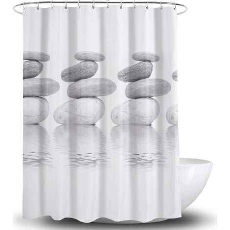 Shower Curtain - Anti-Bacterial - Mildew and Water Resistant - Polyester - 180 x 180 cm - Grey - Pebble (grey)