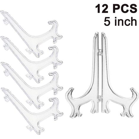Lot de 12 chevalets en plastique pour assiettes, présentoirs pliables et supports d'exposition pour assiettes de collection, bols, livres, DVD et photos. (1/5)