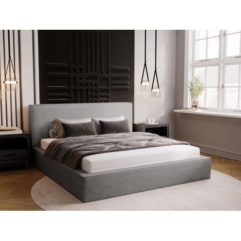Lit rembourré avec rangement 140x200 velours gris Monaco (1/5)