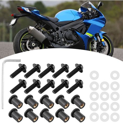 Kit de montage universel pour carénage de moto (10 boulons, écrous et rondelles) - Noir (1/5)