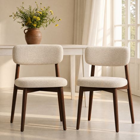 JANZDIYS - Lot de 2 Chaises de Salle à Manger en Bois Massif – Chaises de Cuisine Rembourrées avec Dossier Ergonomique Incurvé – Style Mid-Century Moderne – Pieds en Bois Massif – Beige (1/5)