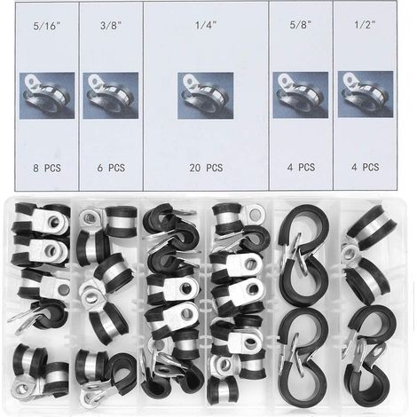 P Clip - Fixation Pour Tuyaux Et Câbles En Acier Galvanisé Avec Revêtement Caoutchouc - Diamètre Intérieur 6 À 16 mm - Lot De 42 Pièces (1/5)