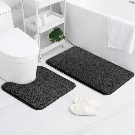 Lot de 2 Tapis de Bain, Microfibre Douce, Envers Antidérapant, Absorption Eau, Pour Salle de Bain et WC (1/5)