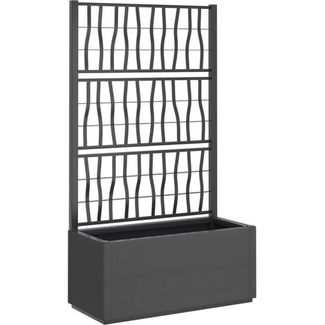 Vassoio per fioriera aiuola rialzata piante fiori terrazza giardino con traliccio scuro 80 x 36 x 140 cm PP grigio 020038379